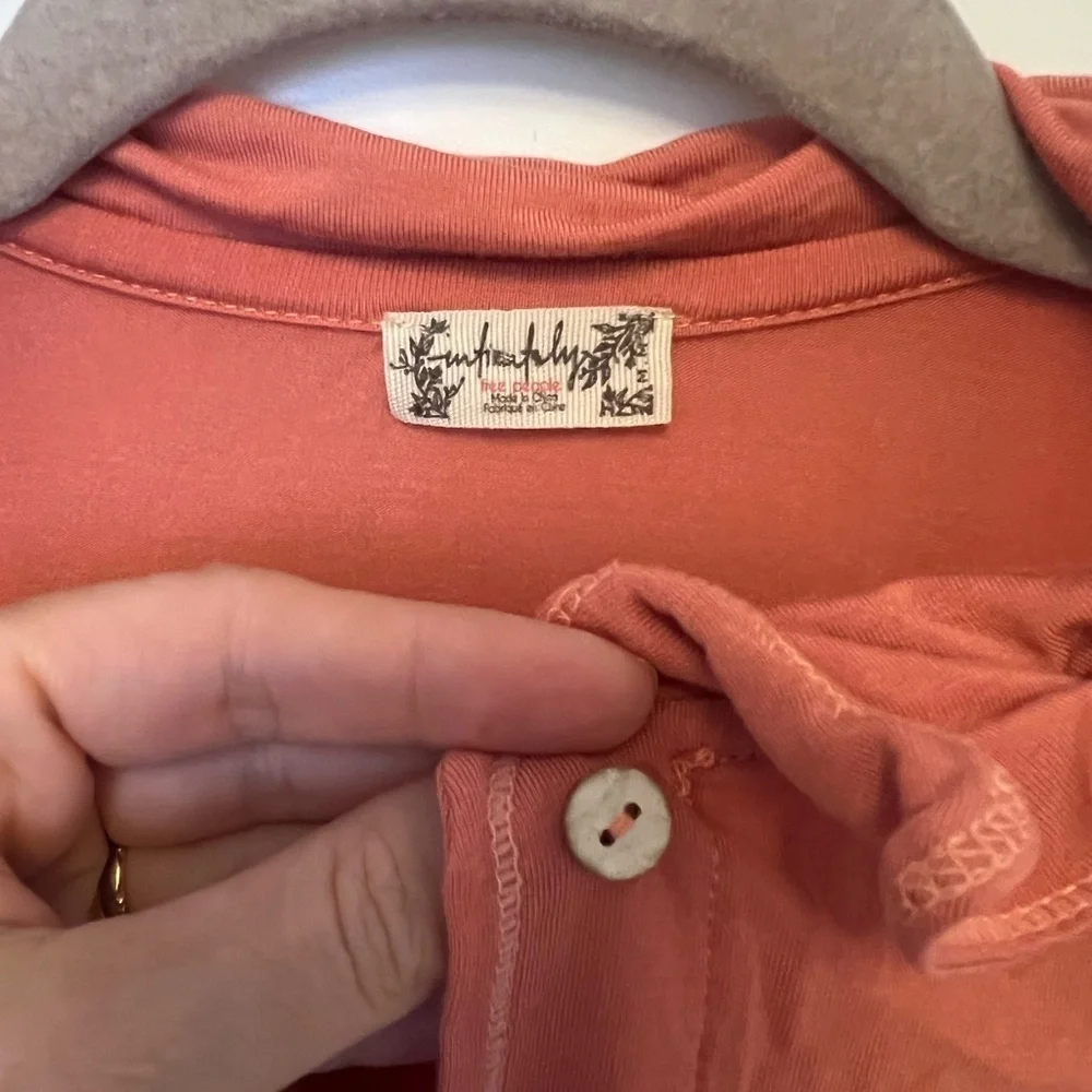 Free People Essentials Pajama Top Size L Button Front Long Sleeve Cropped peach